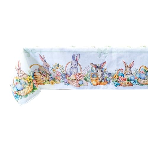 MAGIE DI CASA Tischdecke Ostern – Frühling Sommer – Ideal als Geschenk und Tischdekoration mit Ostermotiven – Made in Italy (GREEN RABBIT BAND, 6 Personen 140 x 180 cm) von MAGIE DI CASA