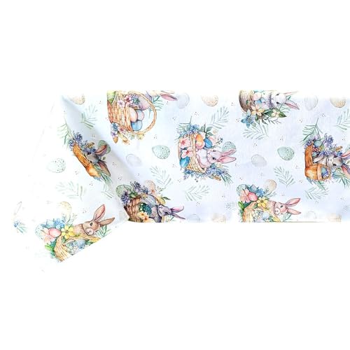 MAGIE DI CASA Tischdecke Ostern – Frühling Sommer – ideal als Geschenk und Tischdekoration mit Ostermotiven – Made in Italy (GREEN RABBIT, 100 x 100 cm) von MAGIE DI CASA