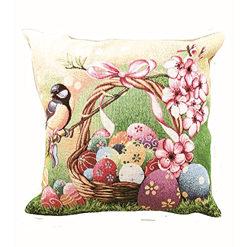 Osterkissen aus Gobeline, Jacquard, Frühling und Sommer, Geschenkidee - abnehmbar und waschbar mit weicher Füllung (GARDEN Vogel) von MAGIE DI CASA