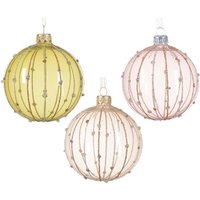 Transparenter glasierter Weihnachtsball mit gepunkteten und vertikalen Glitzerlinien, 3-farbiger Sortiment, ø 8cm von MAGIEDINATALE