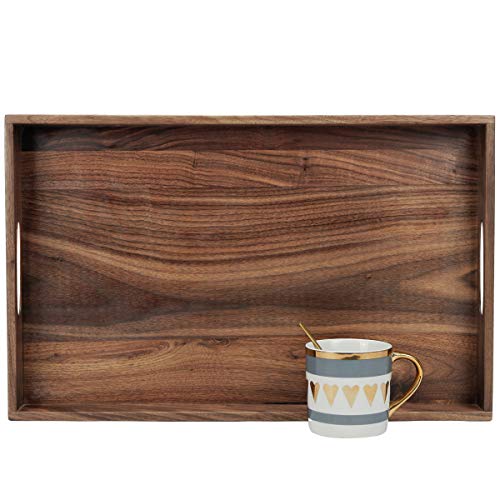 MAGIGO Tablett mit Griffen, rechteckig, 50,8 x 32,3 cm, aus schwarzem Walnussholz, für Tee, Kaffee oder Frühstück im Bett, klassisches dekoratives Serviertablett aus Holz von MAGIGO