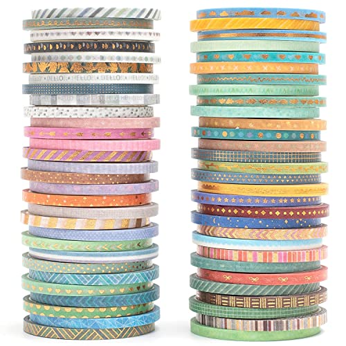 MAGLITT 60 Rollen Dünn Gold Washi Tape Set Masking Tape VSCO Folie Dekoratives Klebeband Bunt für DIY Handwerk Bullet Journals Planer Scrapbooking Verpackung von MAGLITT