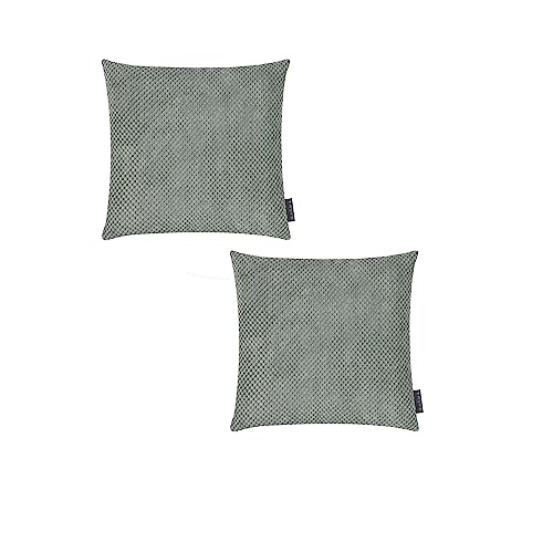 Zwei Kissenhülle Kissenbezug Comodo weich plüsch kuschelig Trend dezentes Muster 40x40cm (Salbei) von MAGMA