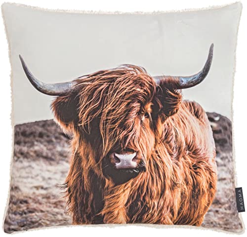 Kissenhülle Kissenbezug Into to Wild ca. 45x45cm weich kuschelig flauschig samtig Motiv Yak Digitaldruck Rind von MAGMA