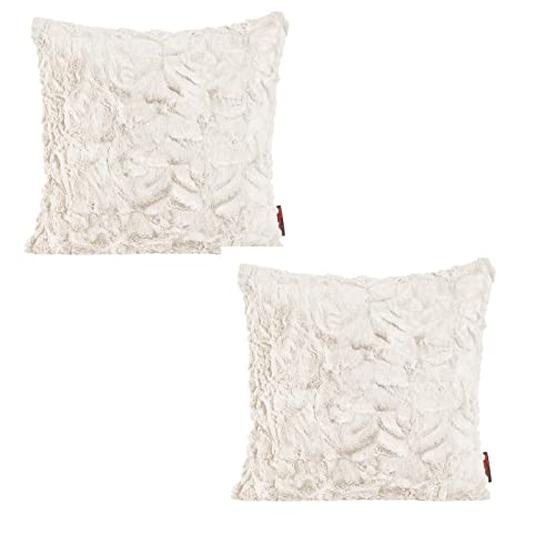 MAGMA 2er Set Kissenhülle flauschig plüschig weich mit Reißverschluss Felloptik (Beige) von MAGMA