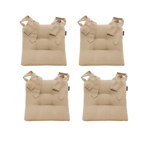 MAGMA Fino Stuhlkissen Sitzkissen Schleifenband Auflage Polster Stuhl Stuhlauflage Rattanstühle extra dick Esszimmerstühle 4er Set Indoor Outdoor (Beige) von MAGMA