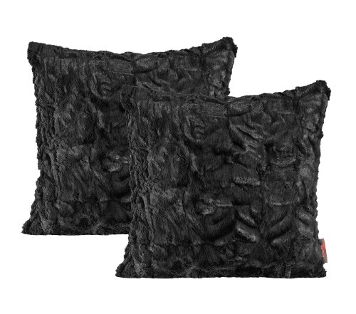 MAGMA Fluffy Kissenhülle ca. 50 x 50 cm kuschelweicher Plüsch in Felloptik 01 Schwarz (2er Set) von MAGMA