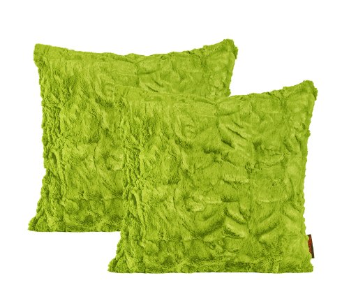 MAGMA Fluffy Kissenhülle ca. 50 x 50 cm kuschelweicher Plüsch in Felloptik 30 Grün (2er Set) von MAGMA