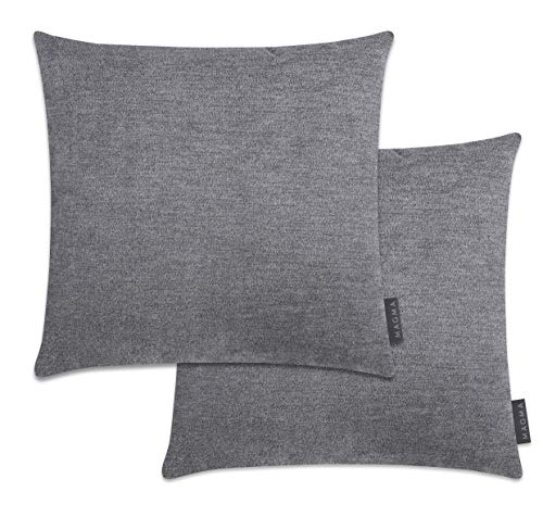 MAGMA Alfa Kissenbezug 40x40 cm, 2er Set- anthrazit,- samtig weich kuscheliger Velour Look, rechteckiger Kissenbezug, für Wohnzimmer, Schlafzimmer, Büro und Gästezimmer Waschbar von MAGMA