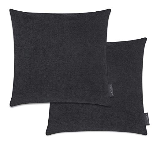 Magma Alfa Kissenbezug 40x40 cm, 2er Set - schwarz,- samtig weich kuscheliger Velour Look, rechteckiger Kissenbezug, für Wohnzimmer, Schlafzimmer, Büro und Gästezimmer Waschbar von MAGMA