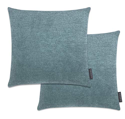 MAGMA Alfa Kissenbezug 50x50 cm, 2er Set - Petrol,- samtig weich kuscheliger Velour Look, rechteckiger Kissenbezug, für Wohnzimmer, Schlafzimmer, Büro und Gästezimmer Waschbar von MAGMA