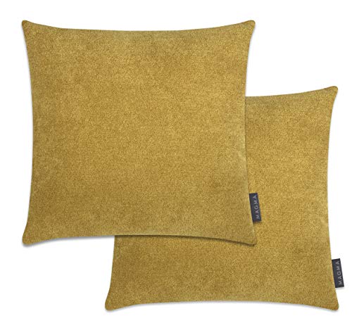 MAGMA Alfa Kissenbezug 50x50 cm, 2er Set - senf,- samtig weich kuscheliger Velour Look, rechteckiger Kissenbezug, für Wohnzimmer, Schlafzimmer, Büro und Gästezimmer Waschbar von MAGMA