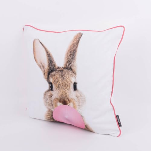 MAGMA Kissenhülle Hase mit Kaugummi Meister Lampe 45x45cm Hasen Motiv für Hasenliebhaber Ostern Digitaldruck Bezug mit Keder von MAGMA