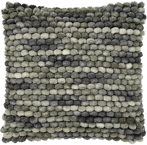 MAGMA Kissenhülle Kissenbezug Quito 45x45cm Chenille Bommel Schlingen Kugeln Pompons auf der Vorderseite von MAGMA