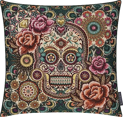 MAGMA Kissenhülle Kissenbezug Skull Totenkopf bunt mexikanisch 45x45cm samtig weiche Rückseite Wendekissenhülle von MAGMA