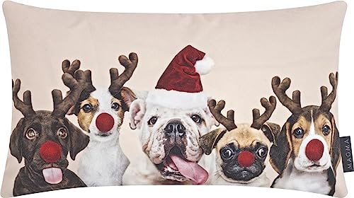 MAGMA Kissenhülle Kissenbezug lustige Hunde Digitaldruck 30x50cm Wendekissenhülle Weihnachten Dogs Xmas verkleidete Tiere von MAGMA