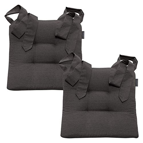 Magma Stuhlkissen mit Schleifenband - FINO Form 37-42cm x 46cm x 7cm - 2er Set - einfarbig - waschbar - viele Farben, Farbe:Magma_anthrazit_007 von MAGMA