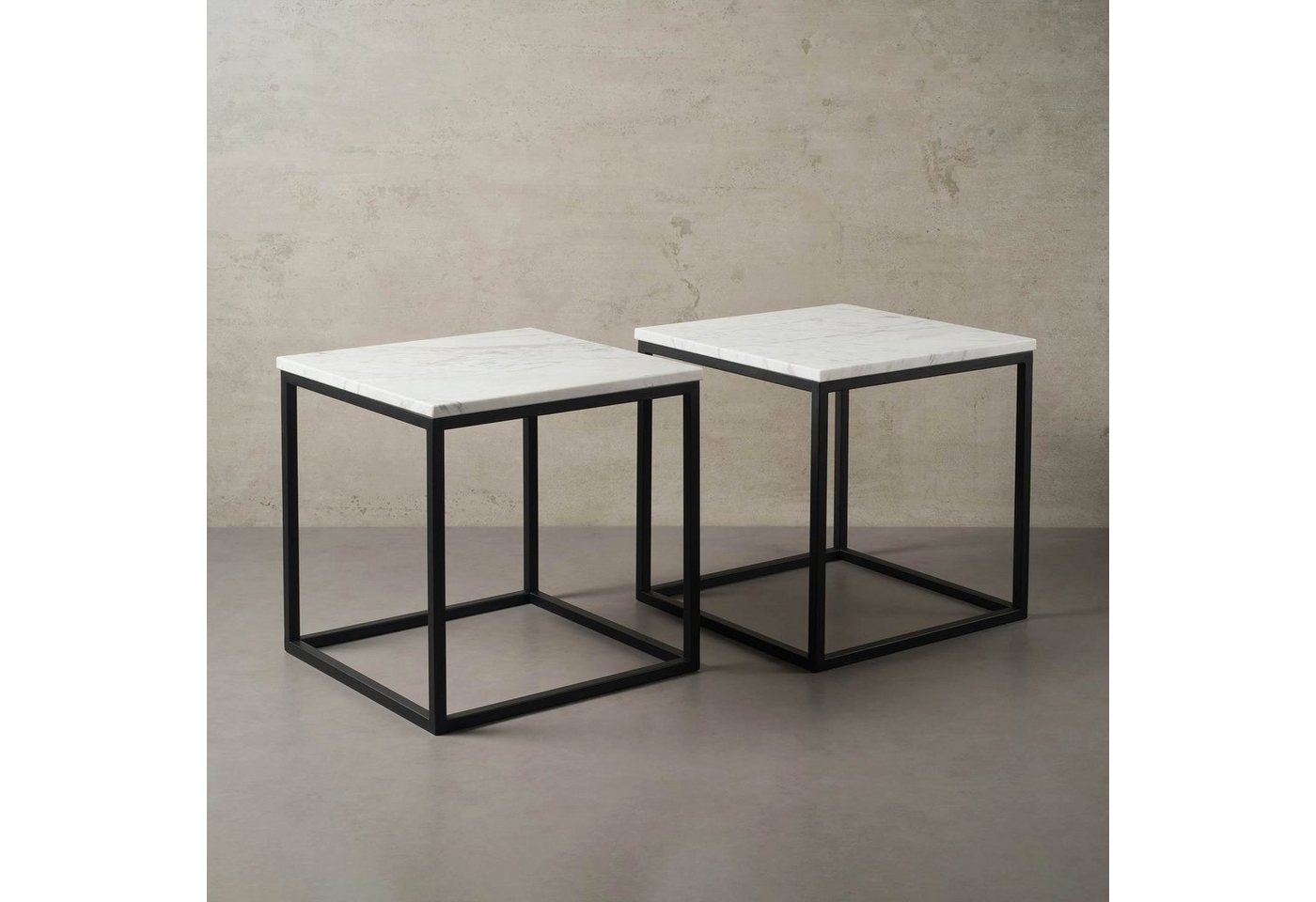 MAGNA Atelier Beistelltisch BRÜSSEL mit Marmor Tischplatte, 2-er Set Marmor Beistelltische, Metallgestell, 50x50x50cm von MAGNA Atelier