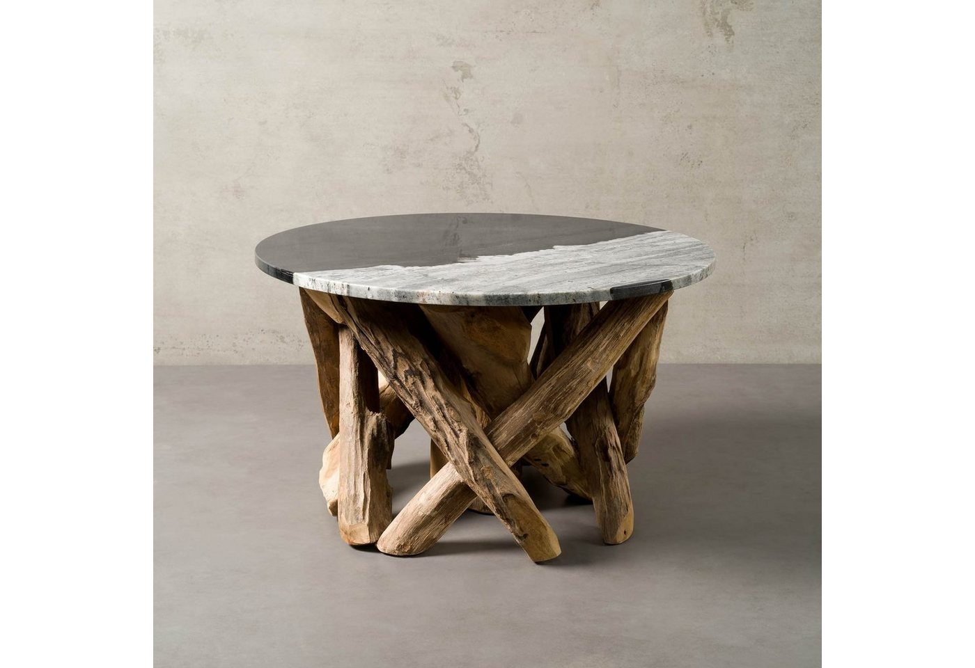 MAGNA Atelier Couchtisch LAKE TAHOE mit Marmor Tischplatte, Sofatisch rund, Wohnzimmertisch, Teakholz Gestell, 70x42cm von MAGNA Atelier