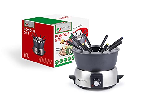 MAGNANI 1,75 l Fondue Set für 8 Personen, Elektrischer Fondue Topf mit Temperaturregulierung, Käsefondue Set mit 8 Gabeln, 800W Schokofondue Set aus Edelstahl von MAGNANI
