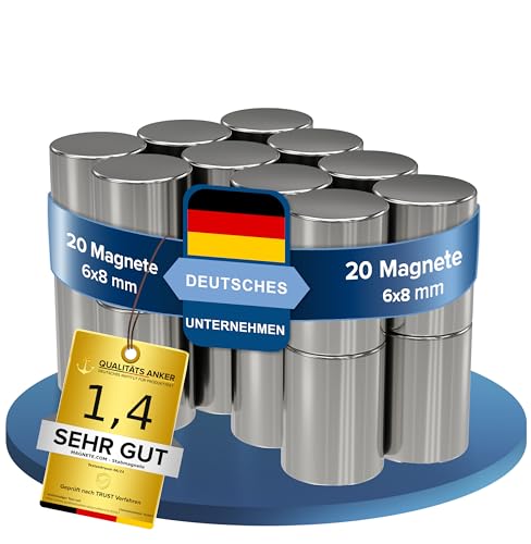 20x Neodym Power Magnet silber | Stabmagnet extra stark lang | Stab Durchmesser 6 mm x 8 mm lang | 20 Neodymium Magnets Strong Long Magnetic Stick | starke Magneten Supermagnet 20x Neodym Power Magnet silber | Stabmagnet extra stark lang | Stab Durchmesser 6 mm x 8 mm lang | 20 Neodymium Magnets Strong Long Magnetic Stick | starke Magneten Supermagnet von MAGNETE.COM