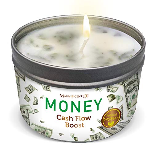 MAGNIFICENT 101 Money Aromatherapie-Kerze für einen Cash-Flow-Boost – Salbei-Zimt-Duft natürliches Sojabohnenwachs-Zinnkerze zur Reinigung und Chakra-Heilung von MAGNIFICENT 101