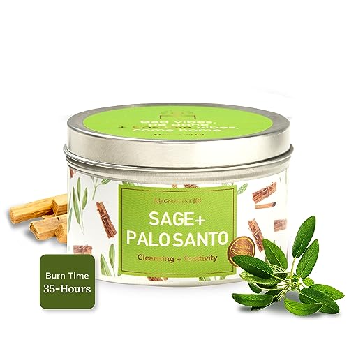 MAGNIFICENT 101 Salbei + Palo Santo Aromatherapie-Kerze für Energiereinigung im Haus und positive Vibes, verbannt negative Energie I Chakra-Heilung– natürliches Sojawachs-Dose-Kerze für Aromatherapie von MAGNIFICENT 101