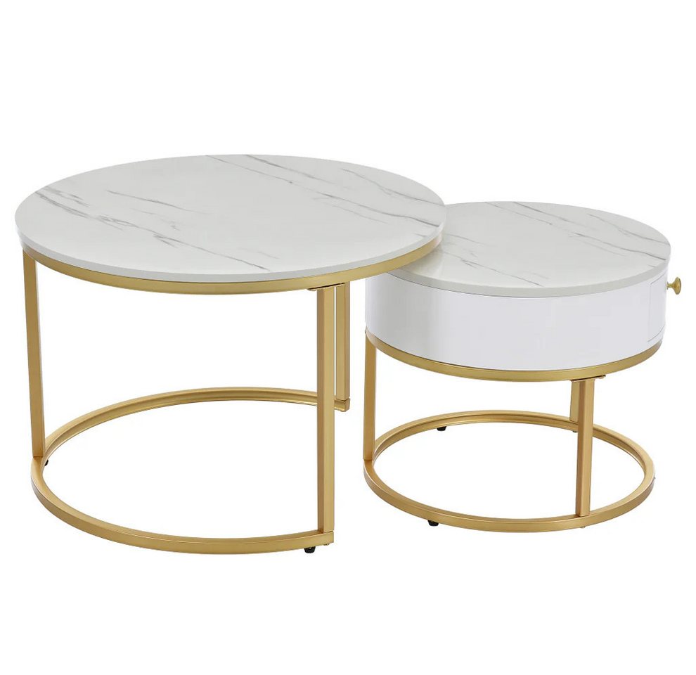 MAGOWA Couchtisch MAGOTABLE 2er Set Hochglanz Couchtisch mit Beistelltisch (2er Set), platzsparende Nesting-Design mit eleganter Marmoroptik von MAGOWA