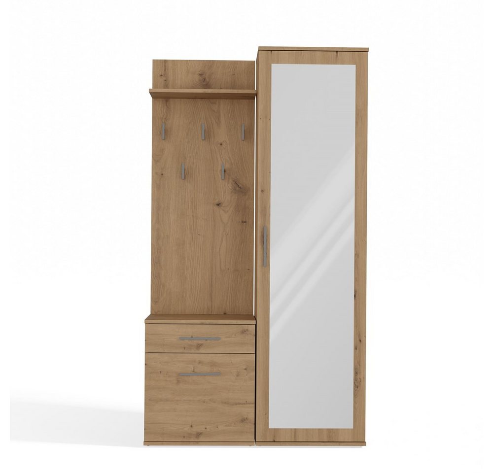 MAGOWA Kompaktgarderobe Moderner Kleiderschrank mit Spiegel & praktischer Flurgarderobe (3-teilig) Höhe: 180 cm - Breite: 100 cm - Tiefe: 35 cm von MAGOWA