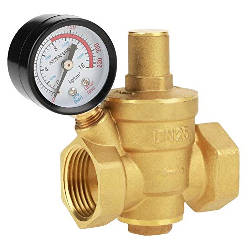 MAGT Druckminderer Wasser, DN25 Messing Wasser Druckregler Verstellbar Wasserdruckminderer Druckminderungsventil mit Manometer (1.6Mpa) von MAGT