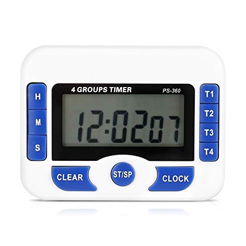 MAGT Digitale Küchentimer, 4 Kanal Küche Countdown Timer mit LCD Display, Ausklappbare Standfuß und Hängelöcher, Magnetischer Rückseite (Weiß + Blau) von MAGT