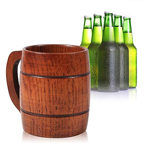 MAGT Handmade Beer Mug Holz Tasse geschnitzt natürliche altmodische praktische Tassen zu Hause Bar, Trinkbecher aus Holz Bierkrug mit Griff - Schnitzen Bierkrug for Bier, Milch, Kaffee, Tee von MAGT