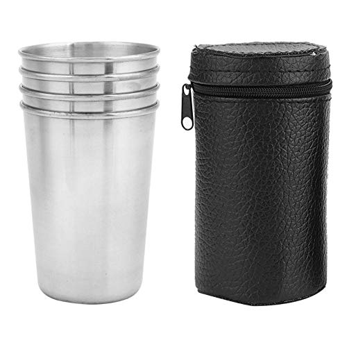 MAGT Kaffeetasse Edelstahl, 4 Stück Camping Tasse Tragbare Kaffeebecher Edelstahl Teetasse Leichter Edelstahl Becher für Outdoor Camping Reise(L) von MAGT