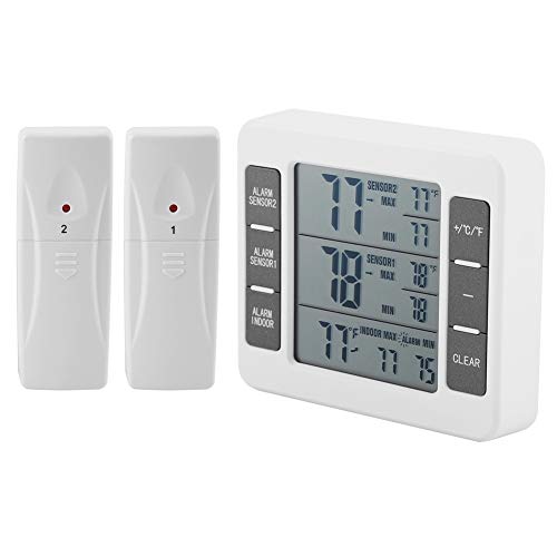 MAGT Kühlschrank-Thermometer, Gefrierschrank-Thermometer mit akustischem Alarm, digital, kabellos, mit Sensoranzeige, 2 Stück, Min/Max für Zuhause, Wiederherstellung von MAGT