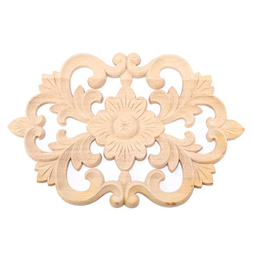 MAGT Möbel Applique, 1 Stück Europäischen Stil Tür Holzapplikationen Gummi Holz Unlackiert Hause Türschrank Dekoration Holz Onlay(30 * 19CM) von MAGT