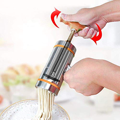 MAGT Nudelmaschine, Manuelle Pasta Maker Haushaltshandbuch Edelstahl Pastamaschine Nudeln Presser Maschine mit 7 Formen Orange von MAGT