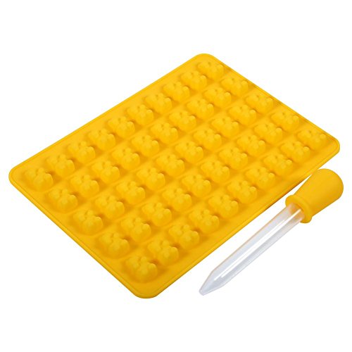 MAGT Schokoladenform, 50 Hohlräume Silikon Gummibärchen Bonbonformen Eiswürfelschalen Schokoladenbonbon EIS DIY Basteltablett Bär Silikonhersteller Form Küchenwerkzeug(Gelb) von MAGT