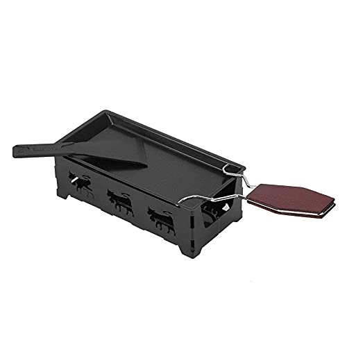 MAGT Mini Raclette Grill, Antihaft-Käse Raclette Rotaster Ofen Mit Klappbarem Holzgriff, Tischgrill Käsespatel, Antihaft-Käse-Grillplatte-Zubehör, Grillwerkzeug Für Die Haushaltsküche (Schwarz) von MAGT