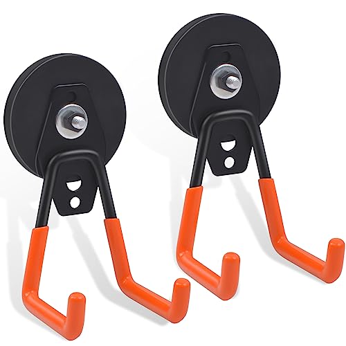 MAGXCENE Magnetische Haken,66mm Starke Magnete mit Haken, Magnetische Haken für Küche, Garage，Kühlschrank, Vorhänge, Klassenzimmer, Grill, Werkzeuge (Orange, 2 Pcs) von MAGXCENE