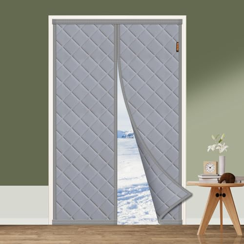 MAGZO Türvorhang, wärmeisolierend, 100 x 210 cm, Kälteschutz, Türvorhang aus Baumwolle, magnetisch, wasserdicht, grau von MAGZO