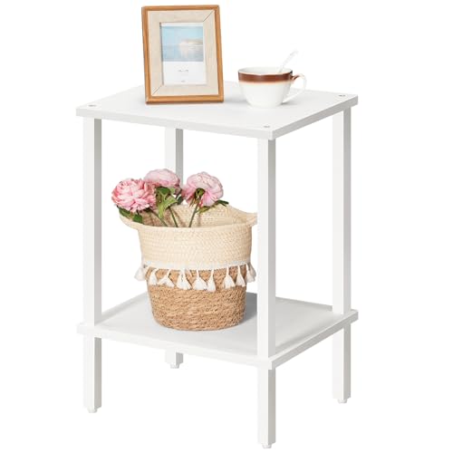 MAHANCRIS Beistelltisch, Kleiner Tisch, Schmaler Couchtisch, Nachttisch mit 2 Ebenen, Industriestil, Gestell aus Holzwerkstoff, für Wohnzimmer, Schlafzimmer, Büro, Weiß AETWT7901 von MAHANCRIS