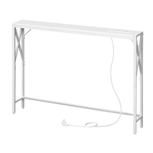 MAHANCRIS Konsolentisch mit Ladestation, Eingangstisch, Schmaler Konsolentisch, Flurtisch, Ausstellungstisch, Beistelltisch für Eingangsbereich, Wohnzimmer, Flur, Weiß ACTWT151UE01 von MAHANCRIS