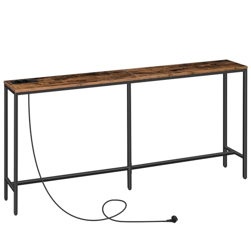 MAHANCRIS Konsolentisch mit Ladestation, 180 cm schmaler Sofatisch, industrieller Eingangstisch mit USB-Anschlüssen, Sofa-Beistelltisch für Eingang, Flur, Foyer, Wohnzimmer, Vintagebraun ACTHR18UE01 von MAHANCRIS