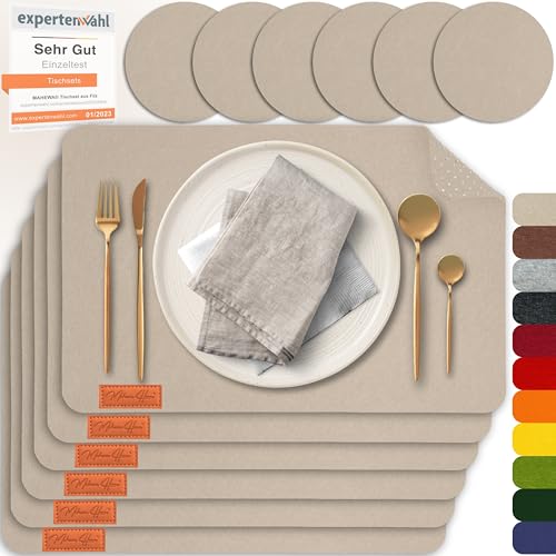 MAHEWA® 6er Set Premium Tischset Platzset aus Filz rutschfest Ab-waschbar und Waschmaschinenfest Eckige Platzdeckchen Teller-Untersetzer Filzset Tisch-Matten Platz-Matten von MAHEWA