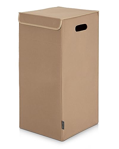 MAHEWA® Wäschekorb mit Deckel aus Filz - Großer 80 Liter Filz Wäschesammler - Raumspar Wäschesortierer faltbar - Wäschetruhe Wäschetonne Wäschesack mit Deckel (Beige) von MAHEWA