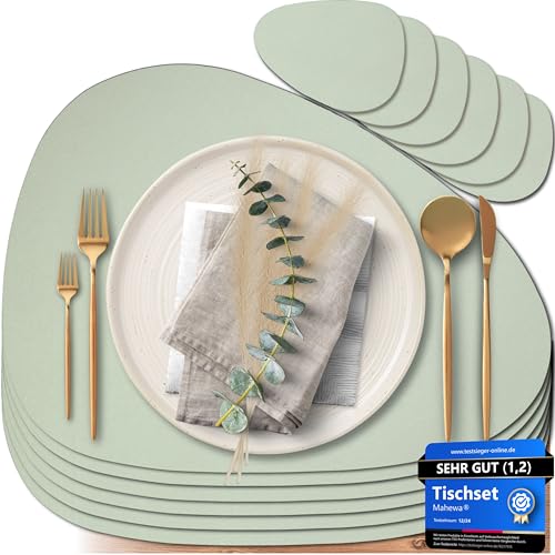 Mahewa® 6er Set Premium Tischset aus Kunstleder - Platzset abwaschbar und wasserdicht - Platzdeckchen Telleruntersetzer in Lederoptik (Mintgrün, Oval) von MAHEWA