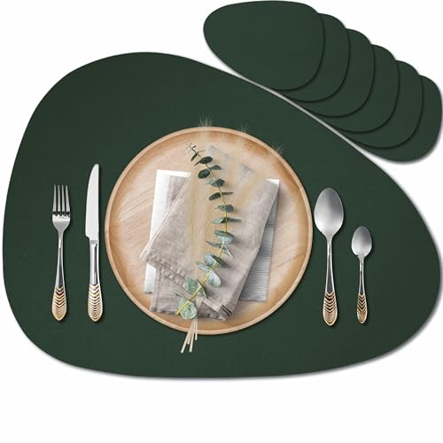 Mahewa® 6er Set Premium Tischset aus Leder-Imitat - Kunstleder Platzset abwaschbar und wasserdicht - Platzdeckchen Telleruntersetzer in Lederoptik (Oval, Kieferngrün) von MAHEWA