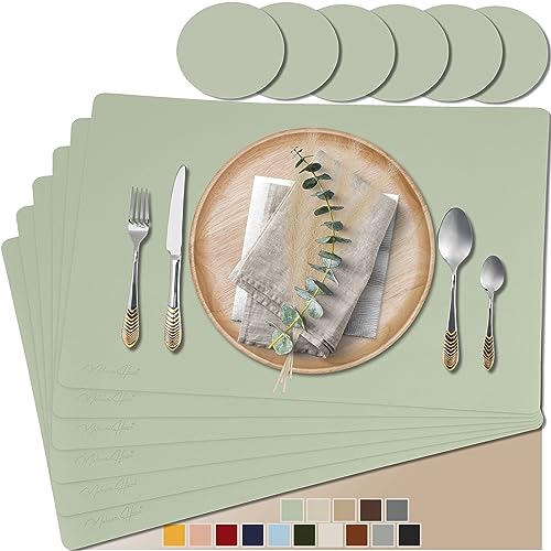 Mahewa® 6er Set Premium Tischset aus Leder-Imitat - Kunstleder Platzset abwaschbar und wasserdicht - Platzdeckchen Telleruntersetzer in Lederoptik Mintgrün von MAHEWA