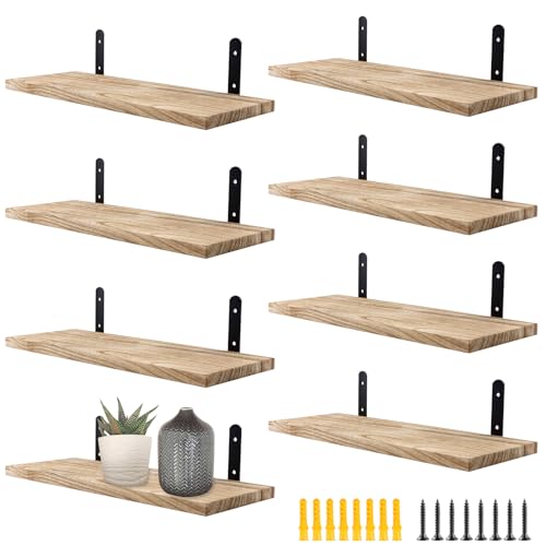 MAHIONG Wandregale, Schweberegale, Holz mit Schrauben, Naturholzfarbe, Wandregal-Set, Gerüstbrett-Regale für Badezimmer, Küche, Schlafzimmer, Wohnzimmer, Werkstatt, 8 Stück, 40 x 15 x 1,5 cm von MAHIONG