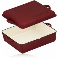 Gusseisen Bräter emailliert 10,5 Liter Raue Oberfläche Dark Cherry Mit Bratpfanne - Mahlzeit von MAHLZEIT